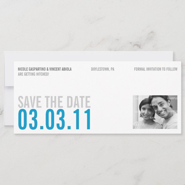 Clean Blue Photo Save The Date (Front)