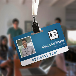 Clean Blue White Add Your Logo Office Employee ID Badge