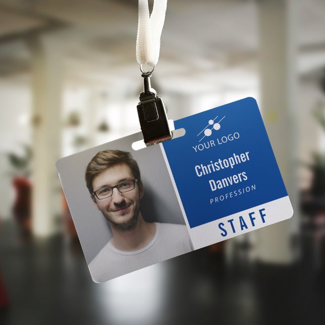 Clean Blue White Employee ID Add Your Logo Badge (Creator Uploaded)