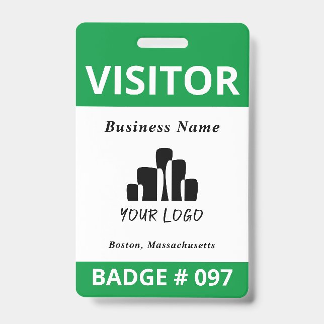 Clean Blue White Visitor Logo Template Badge ID Badge (Front)