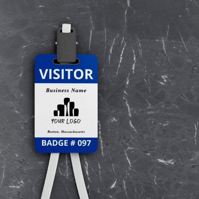 Clean Blue White Visitor Logo Template Badge ID Badge (Creator Uploaded)