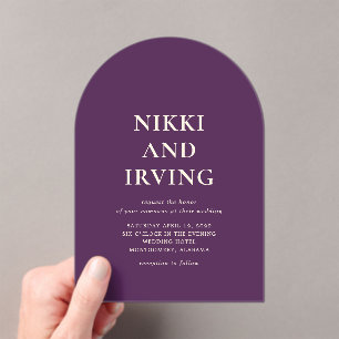 Clean Bold Fonts Purple Modern Wedding Acrylic Invitations