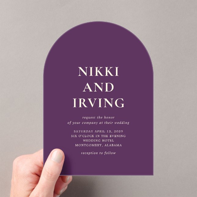 Clean Bold Fonts Purple Modern Wedding Acrylic Invitations (Insitu (Handheld))