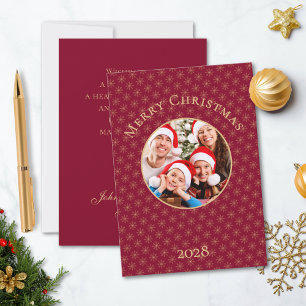 Clean Burgundy Gold Snowflakes Christmas Holiday Card