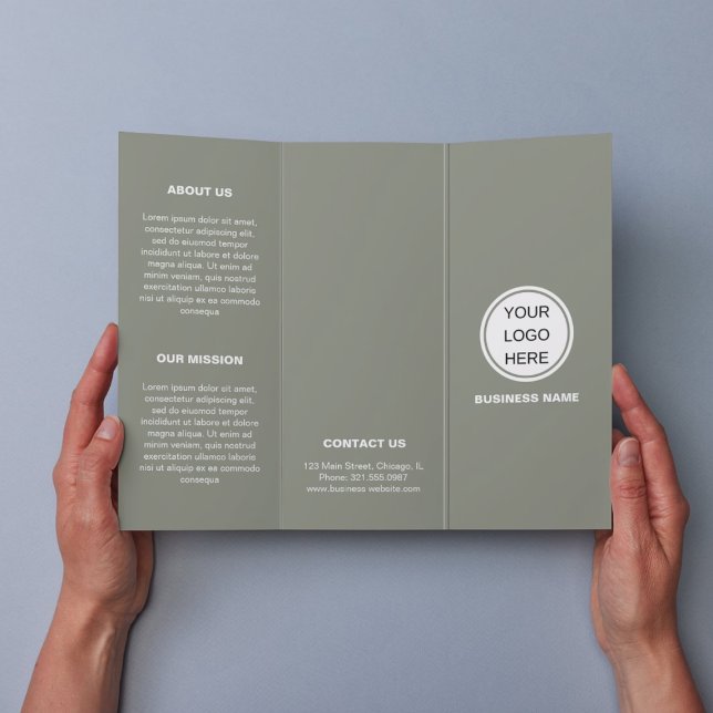 Clean Business Logo Sage Green Trifold Brochure (Creator Uploaded)