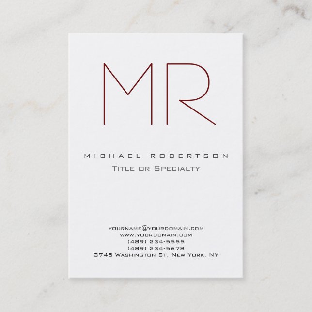 Clean Chic Monogram Large Professional Business Card (Front)