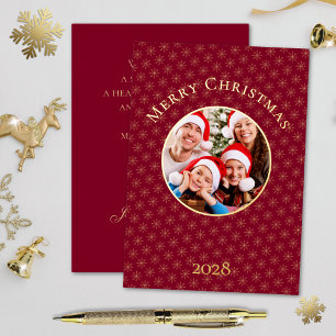 Clean Classic Burgundy Snowflakes Christmas Gold Foil Holiday Card