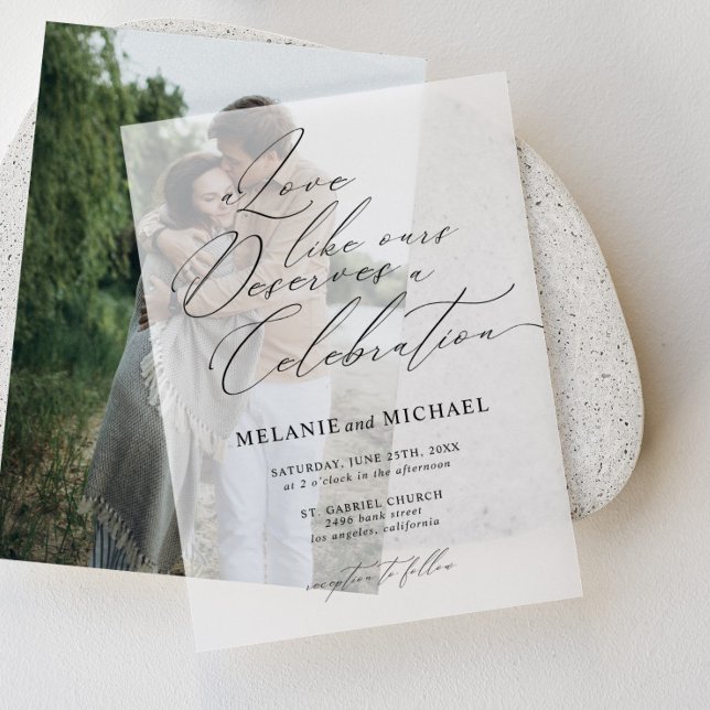 Clean Classic Elegant Modern Script Photo Wedding Vellum Invitations (Creator Uploaded)