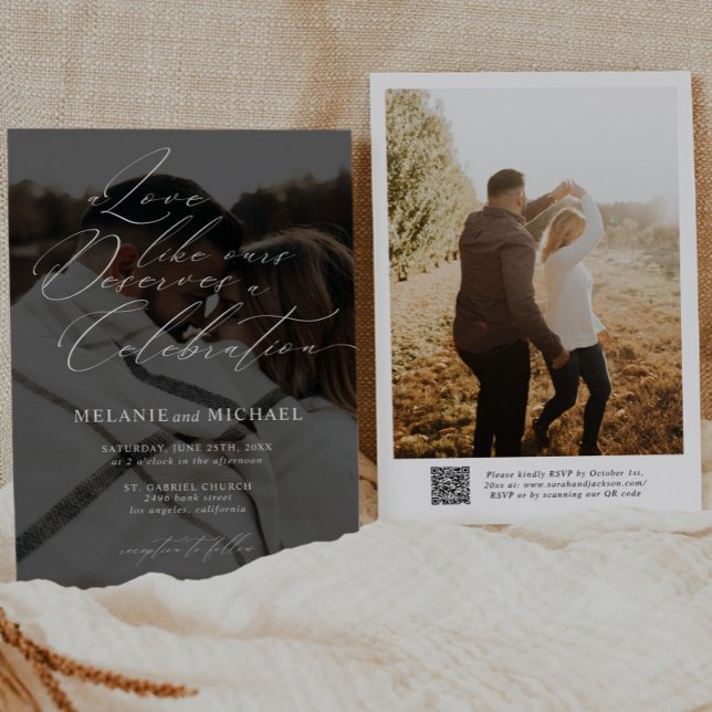 Clean Classic Modern Script QR Code Photo Wedding Invitation (Creator Uploaded)