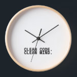 Clean Code Clean Mind Minimalist Technical Wall  Clock<br><div class="desc">Synchronize your focus. A sleek,  high-contrast wall clock featuring bold technical typography,  designed for the studio where every second is dedicated to structured execution.</div>