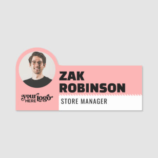 Clean Custom Business Logo Photo ID Title Employee Name Tag