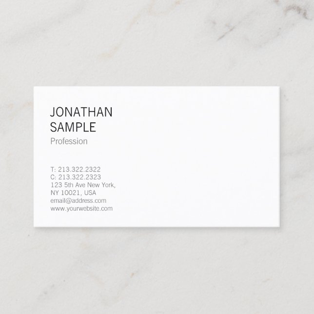 Clean Design Modern Trendy Cool Professional Plain Business Card (Front)