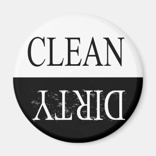 Clean dirty-Black round dishwasher magnet