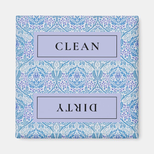 CLEAN DIRTY Blue Floral Dishwasher Magnet (Front)