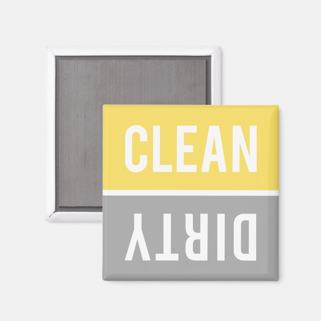 Clean Dirty Bright Yellow and Gray Dishwasher Magnet (Front/Back)