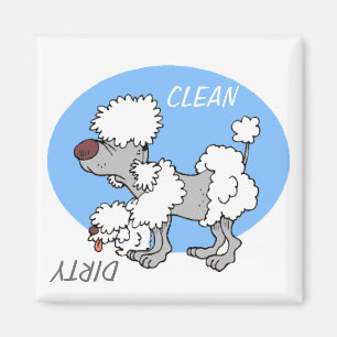 "CLEAN / DIRTY" Cartoon Poodle Dishwasher Magnet