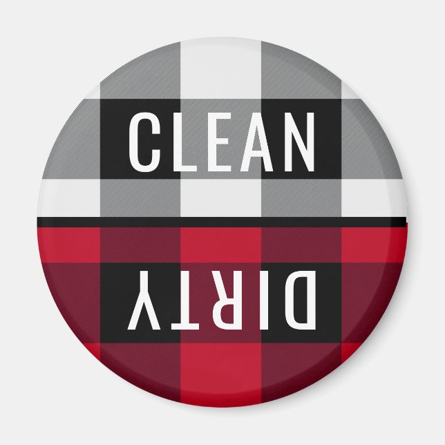 Clean Dirty Dishwasher Buffalo Check Plaid Round Magnet (Front)