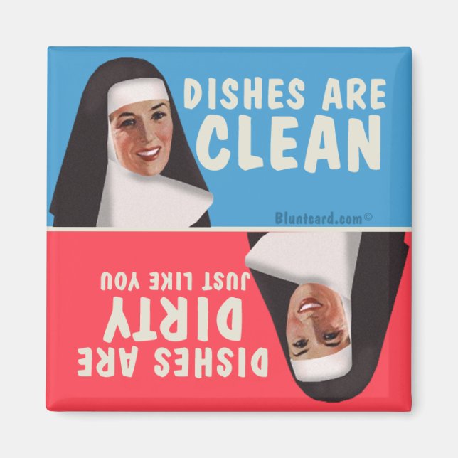 Clean dirty dishwasher funny nun magnet (Front)
