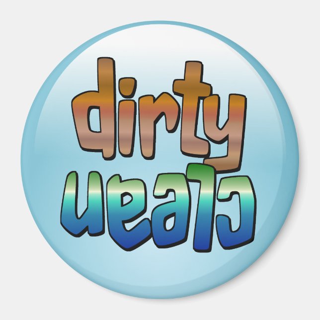 Clean Dirty Dishwasher Magnet Brown Blue Round (Front)