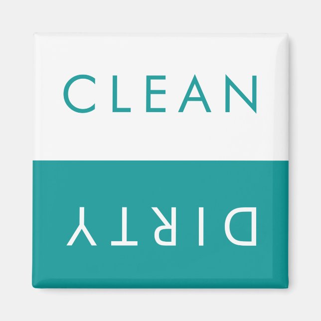 Clean Dirty Dishwasher Magnet in Teal & White (Front)