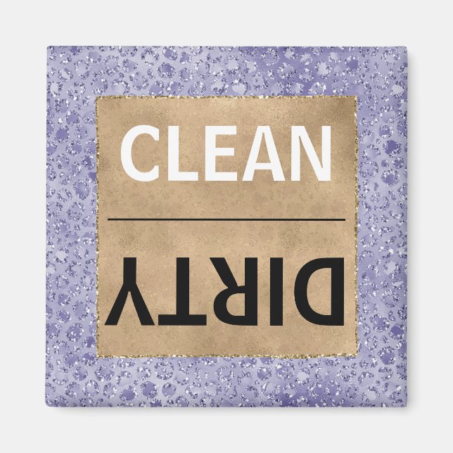 Clean/Dirty Dishwasher Purple Glam Leopard Print Magnet (Front)