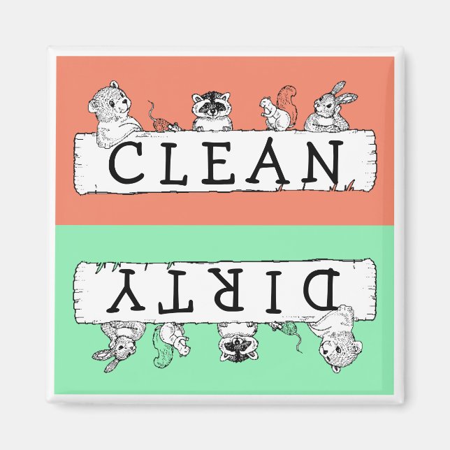 Clean Dirty Forest Critters Dishwasher Magnet (Front)