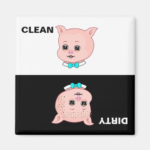 Clean Dirty Pig Cartoon Magnet