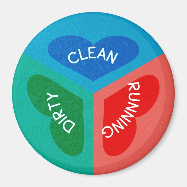 Clean Dirty Running Reversible Dishwasher Heart Magnet (Front)