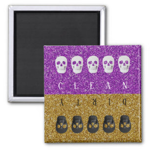 Clean Dirty Skulls Gold Purple Cool Glitter Magnet