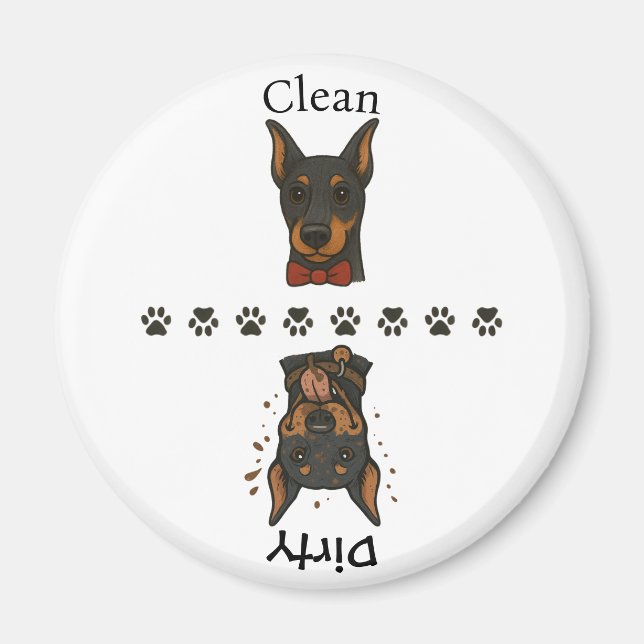 Clean Dobie Dirty Dobie w/ Text Dishwasher Magnet (Front)