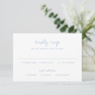 Clean Dusty Blue Botanical Elegant Wedding RSVP Card