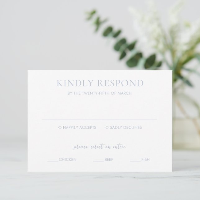 Clean Dusty Blue Elegant Wedding RSVP Card (Standing Front)