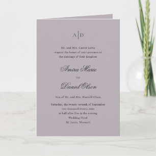 Clean Dusty Lilac Classic Wedding Invitation
