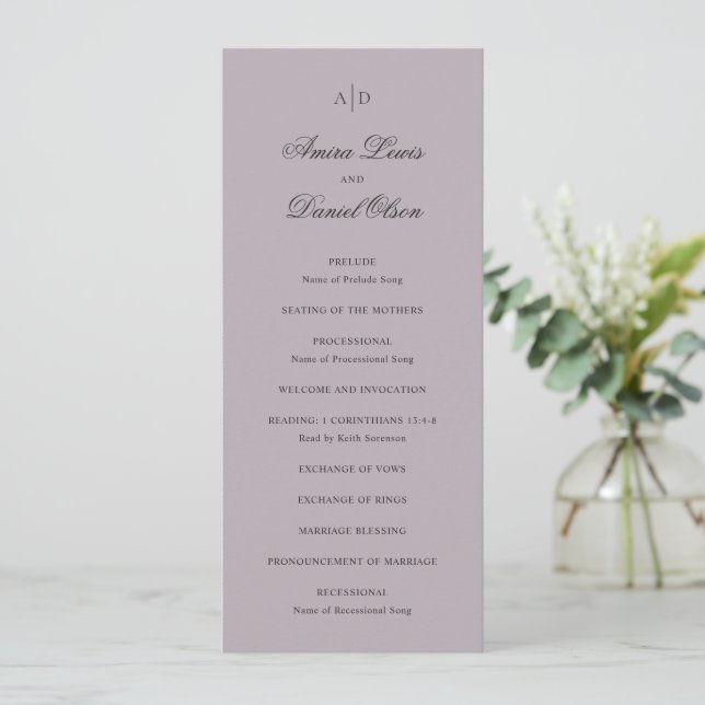 Clean Dusty Lilac Classic Wedding Program (Standing Front)