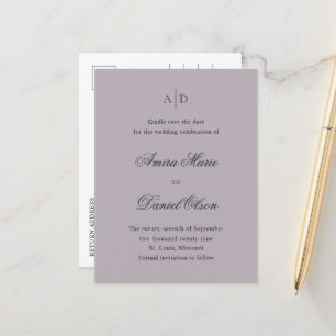 Clean Dusty Lilac Classic Wedding Save the Date Announcement Postcard