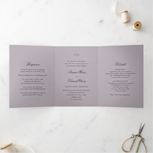 Clean Dusty Lilac Classic Wedding Tri-Fold Invitation