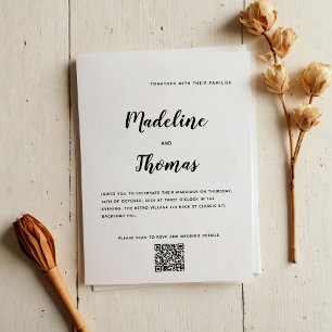 Clean Elegant Calligraphy Photo QR Code Wedding Invitation