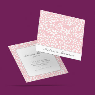 Clean Feminine Cute Blush Pink Flowers Script  Square Business Card