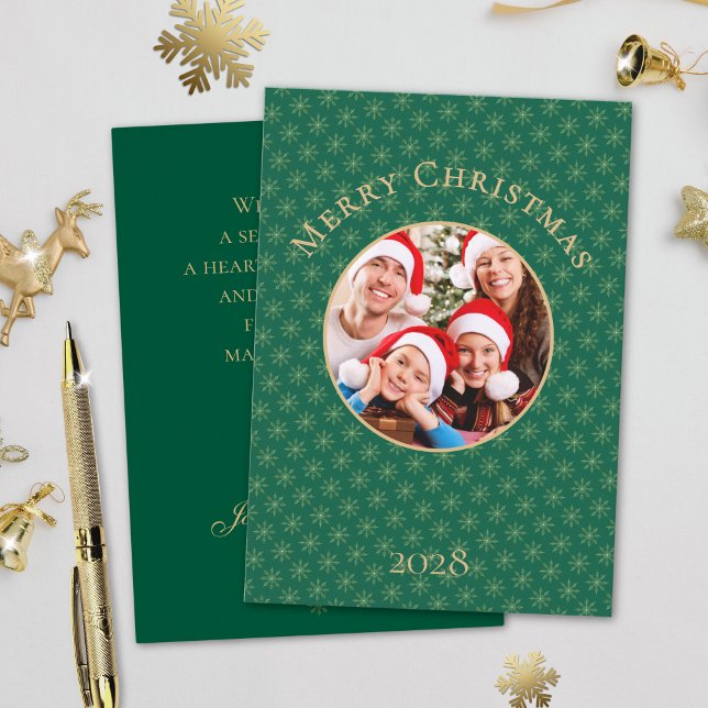 Clean Forest Green Snowflakes Christmas Gold Foil Holiday Card (Creator Uploaded)