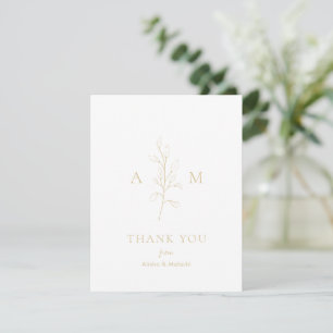 Clean Gold Botanical Elegant Wedding Thank You Card