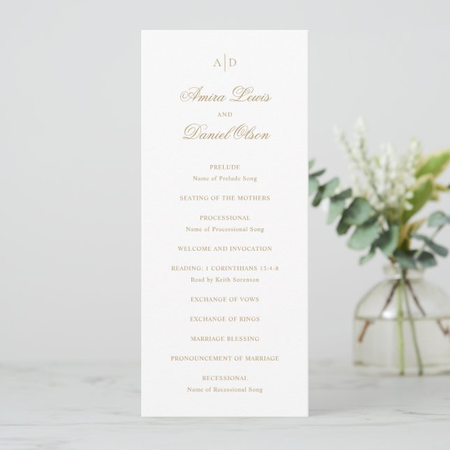 Clean Gold Classic Wedding Program (Standing Front)