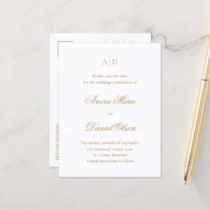 Clean Gold Classic Wedding Save the Date Announcement Postcard