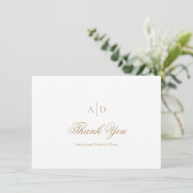 Clean Gold Classic Wedding Thank You Card (Standing Front)