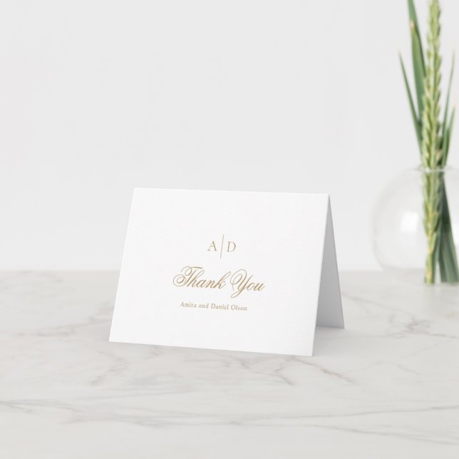 Clean Gold Classic Wedding Thank You Card (Front)