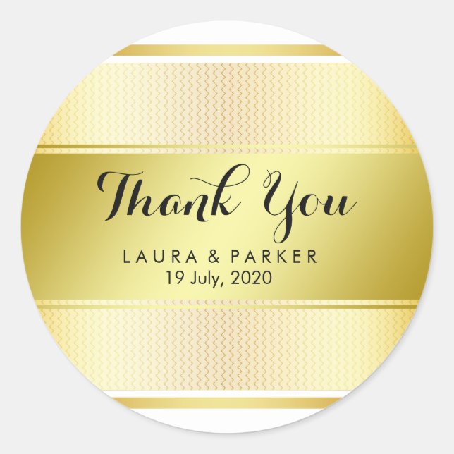 Clean Gold Fpil Striped Thank You Wedding Classic Round Sticker (Front)