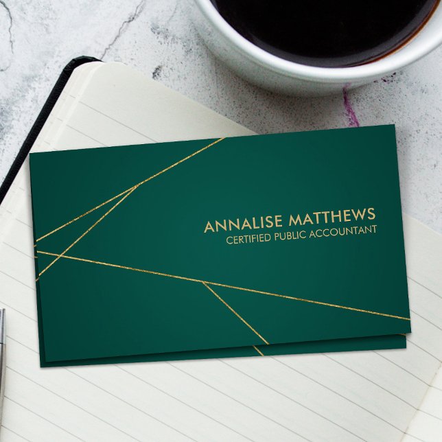 Clean Gold Geometric lines - Accounting Services Business Card (Creator Uploaded)