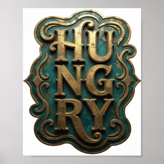 Clean Gold HUNGRY Slogan Design Poster (Front)