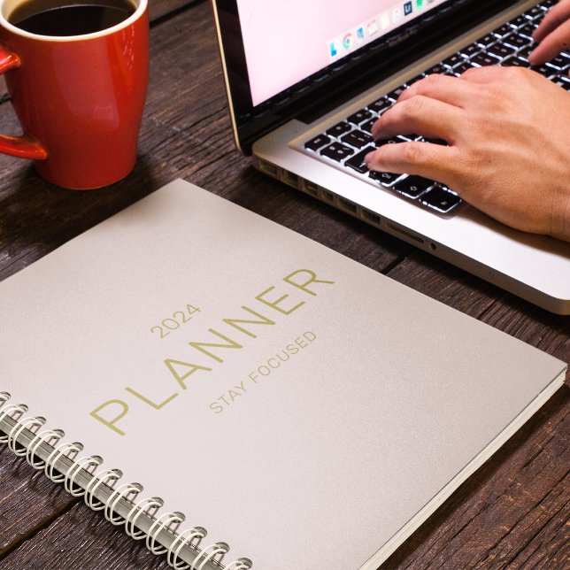 Clean Gold Script & Blush Pink Stay Focused Quote  Planner (Creator Uploaded)