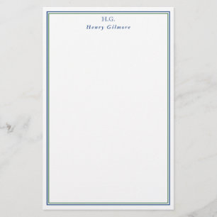 Clean Green Navy Blue Monogrammed Stationery