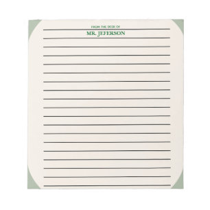 Clean Green Teacher Lined Paper From The Desk Of Notepad